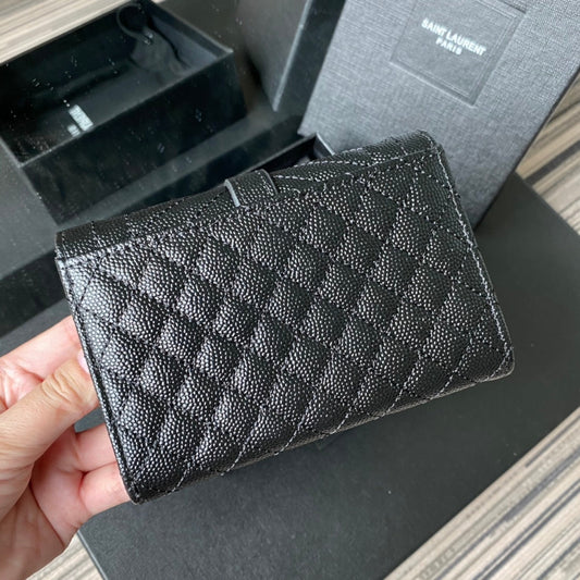 YSL Envelope Purse Beige Black A026KK 13.5cm